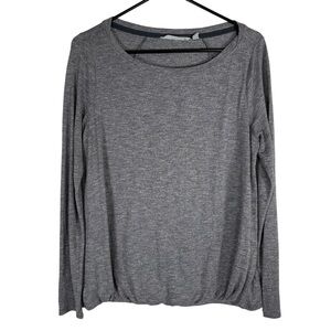 Athleta Women’s Medium Gray Long Sleeve Tee Shirt Top Heathered Shirred Hem